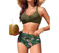 RITOSTA Bikini Damen Set Push Up Bikinis Oberteil Bauchweg Badeanzug Twist Front Badeanzüge High Waist Bikini-Sets Bademode Zweiteiliger Swimsuits(Grün,M)