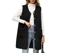 RITOSTA Teddy Fleece Weste Damen Lang Fleeceweste Herbst Winter Damenweste Warm Ärmellos Westen V-Ausschnitt Fellweste Leicht Lässig Plüschweste Knöpfen Teddyjacke Mit Taschen(Schwarz,XXL)
