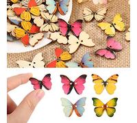 Riuulity Knöpfe in Schmetterlingsform aus Gesundem Holz, 100 Stück, Gemischte Farben, 2,1 X 2,8 Cm, Handgefertigte DIY-Accessoires für die Kleidungsdekoration (21 * 27MM)