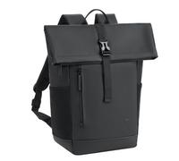 Rivacase 7826 Rolltop Eco Rucksack 17L für Laptops bis 14 Zoll und MacBook Air 15, Tagesrucksack aus wasserdichtem RPET-PU-Leder für Damen und Herren (Schwarz, 17L)
