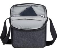 Rivacase Crossbody Tasche für Tablets bis 11 Zoll aus hochwertigem Kunstleder und Polyester - Schultertasche Umhängetasche Herren mit verstellbarem Schultergurt / 8811 melange Schwarz