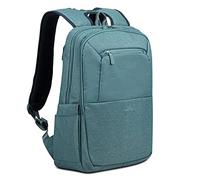 Rivacase ECO wasserfester Laptop-Rucksack mit einem Fach für Notebook bis 15,6 Zoll und Tablet bis 10,1 Zoll - dank Trolley-Gurt perfekt als Reiserucksack - Laptoprucksack aus Polyester/Aquamarine