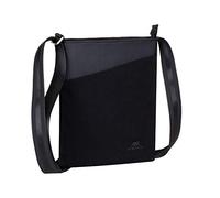 Rivacase Umhängetasche Crossbody Tasche für Tablets bis 8 Zoll - modische Schultertasche für Herren aus hochwertigem Kunstleder und Canvas/Schwarz