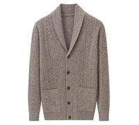 Rivccku 100% Reines Kaschmir Herren Cardigan - Schalkragen Zopfstrick Strickjacke mit Taschen & Knopfleiste