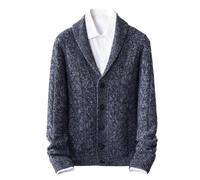 Rivccku 100% Reines Kaschmir Herren Cardigan | V-Ausschnitt Knopfleiste Zopfstrick Strickjacke für Alle Anlässe