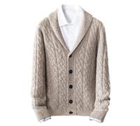 Rivccku Herren Strickjacke 100% reines Kaschmir V Ausschnitt Cardigan Knopfleiste Gestrickt Hemd Jacke Zopfstrickpullover