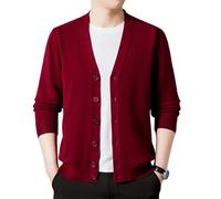 Rivccku Herren Strickjacke 100% Reines Kaschmir - V-Ausschnitt Cardigan, Leicht Übergangsjacke