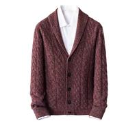 Rivccku Herren V-Ausschnitt Kaschmir Cardigan - 100% Reines Kaschmir Knopfleiste Zopfstrick Strickjacke, Alltagslich
