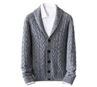 Rivccku Herren V-Ausschnitt Kaschmir Cardigan - 100% Reines Kaschmir Knopfleiste Zopfstrick Strickjacke, Alltagslich