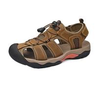 Rivccku Leder Sandalen Herren Outdoor Sport Wandersandalen mit Klettverschluss Sommer Trekkingsandalen Strand Ledersandalen Männer