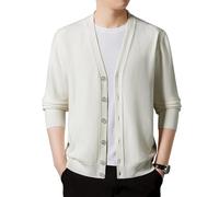 Rivccku Premium 100% Kaschmir Herren Strickjacke - V-Ausschnitt Cardigan, Warme Langarm mit Knöpfen Klassik