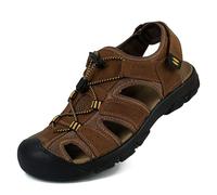 Rivccku Sandalen Herren Leder Strand Wandersandale Trekkingsandalen Outdoorschuhe Sommer Freizeitschuhe Wanderschuhe Männer Sport-Outdoor Wasser Fischer Atmungsaktive Sandale