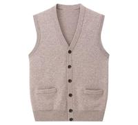 Rivccku Strickjacke Für Herren Pullover Kaschmir 100% Weste V-Ausschnitt Ärmellos Strickweste Zopfstrick Cardigan Weste Einreihiges Strickpullover-Tanktop