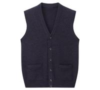 Rivccku Strickjacke Für Herren Pullover Kaschmir 100% Weste V-Ausschnitt Ärmellos Strickweste Zopfstrick Cardigan Weste Einreihiges Strickpullover-Tanktop