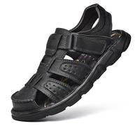 Rivccku Trekkingsandalen Herren Leder Strand Wandersandale Outdoorschuhe Sommer Freizeitschuhe Männer Sport-Wasser Fischer Atmungsaktive Sandale