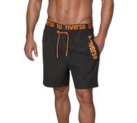 riverso Badehose Herren Regular Fit RIVBobby Badeshorts Sporthose Schwimmhose Shorts Kurze Hosen Print Elastischer Bund Schwarz XL, Größe:XL, Farbe:Black-Shiny Orange