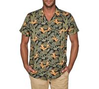 riverso Hawaii Hemd Männer Kurzarm RIVMick Regular Fit Hemd Sommerhemd Hawaiihemd Brusttasche Blumen, Größe:5XL, Farbe:Leaves Black-Olive