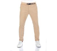 riverso Herren Chinohose RIVMalte Slim Fit Chino Hose klick Gürtel Freizeithose Stoffhose Baumwolle Stretch Beige w30, Größe:W 30, Farbe:Middle Beige (20300)