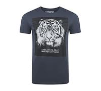 riverso Herren T-Shirt RIVCharly Fotodruck Rundhals Kurzarm Tee Shirt Regular Baumwolle Tierdruck Blau 3XL, Größe:3XL, Farbe:Dunkelblau Tiger (IJD)