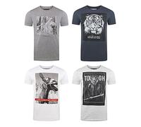 riverso Herren T-Shirt RIVFritz 4er Pack Fotodruck Rundhals Kurzarm Shirt Regular Baumwolle Tierdruck Blau Weiß Grau Grün S M L XL XXL 3XL 4XL 5XL