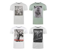 riverso Herren T-Shirt RIVFritz 4er Pack Fotodruck Rundhals Kurzarm Shirt Regular Baumwolle Tierdruck Blau Weiß Grau Grün 3XL, Größe:3XL, Farbe:Farbmix 3