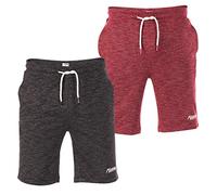 riverso Kurze Hosen Herren Sport mit Taschen Regular Fit RIVMike 2er Pack Set Sweat Short Bermuda Sweatshorts Sommer Hose, Größe:L, Farbe:Black Melange & Red Melange