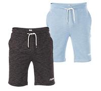 riverso Kurze Hosen Herren Sport mit Taschen Regular Fit RIVMike 2er Pack Set Sweat Short Bermuda Sweatshorts Sommer Hose, Größe:XXL, Farbe:Black Melange & Blue Melange