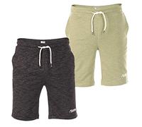 riverso Kurze Hosen Herren Sport mit Taschen Regular Fit RIVMike 2er Pack Set Sweat Short Bermuda Sweatshorts Sommer Hose, Größe:XXL, Farbe:Black Melange & Olive Melange
