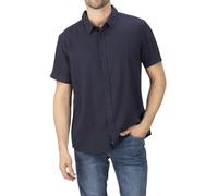 riverso Leinenhemd Herren Kurzarm Regular Fit RIVCarlo Freizeithemd Sommerhemd Leinen Hemd Knopfleiste Einfarbig, Größe:L, Farbe:Navy