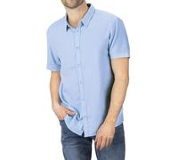 riverso Leinenhemd Herren Kurzarm Regular Fit RIVCarlo Freizeithemd Sommerhemd Leinen Hemd Knopfleiste Einfarbig, Größe:3XL, Farbe:Bright Sky Blue
