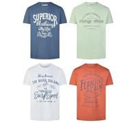 riverso Tshirt Herren Baumwolle Regular Fit RIVLeon 4er Set Pack Rundhals | Kurzarm Sommer Tee Shirt Print Grün Blau Weiß Grau Rot Orange S M L XL 2XL 3XL 4XL 5XL