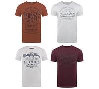 riverso Tshirt Herren Baumwolle Regular Fit RIVLeon 4er Set Pack Rundhals Kurzarm Sommer Tee Shirt Print, Größe:M, Farbe:Farbmix 16
