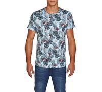 riverso Tshirt Herren kurz Regular Fit RIVBill Rundhals Kurzarm Shirt Sommer Hawaii Muster All Over Print 100% Baumwolle Blau L, Größe:L, Farbe:Skyride Blue