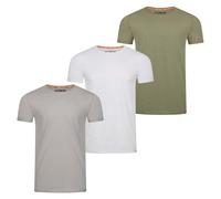 riverso Tshirt Herren Regular Fit RIVLenny 3er Pack Set Rundhals Kurzarm Sommer Tee Shirt leichte Baumwolle Flammgarn Einfarbig Weiß Grau Grün S, Größe:S, Farbe:Farbmix 1