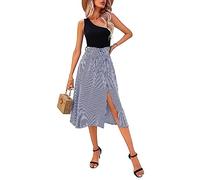 RIZ-ZOAWD Sommerkleid Damen Elegant V-Ausschnitt Kurzarm Lang Schlitzkleid Freizeitkleid Blumendruck Boho Alltag Formale Party Feiertag Maxi Strandkleid Sommerkleid Blue L