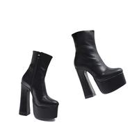 RJXGECUF High Heels 15 cm Kurze Stiefel Black Chunky Heel Zip,Black-42