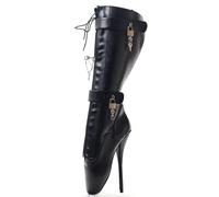 RJXGECUF High Heels 18 cm Ballettschuhe Patentleder-Mid-Kälbchen-Stiefel mit Schlösser,Black-41