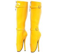RJXGECUF High Heels 18 cm High -Stiefel Ballett Silettos Patentleder mit Lock,Yellow-42
