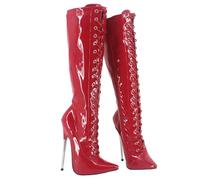 RJXGECUF High Heels 18 cm Kniestiefel Patent Leder Riemchen Metall Heel,burgundy-46