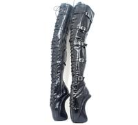 RJXGECUF High Heels 18 cm über Den Kniestiefeln Ballett High Heel Boots Männer und Frauen,Black-46