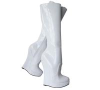 RJXGECUF High Heels 18 cm Wedge Ferse High Stiefel Stretch Patent Leder Bühnenstiefel,White-43