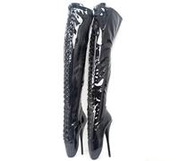 RJXGECUF High Heels 18cm Kniehohe Lackleder Stiefel Ballettstiefel,Black-46