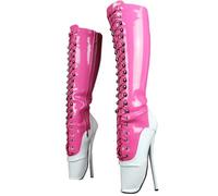 RJXGECUF High Heels 18cm Mid Tube Ballettstiefel Siletto Schnürstiefel,Pink-46