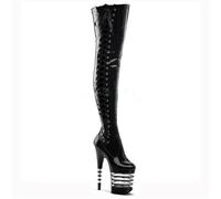 RJXGECUF High Heels 20 cm Feiner Absatz wasserdichte Plateau-Kniestiefel Seitlicher Reißverschluss,Striped-40