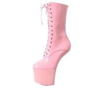 RJXGECUF High Heels 20cm Absatzlose Stiefeletten mit Dicker Sohle, verspiegelte Lackleder-Poledance-Schuhe,Pink-46