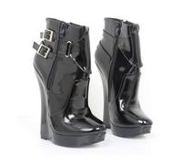RJXGECUF High Heels Damen 18CM Stiefeletten Plateau Keilabsatz Schnalle,Black-43