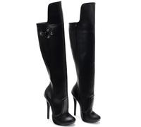 RJXGECUF high Heels Hohe Absätze 14cm Kniehohe Stiefel mit dünnem Absatz,Black-43