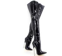 RJXGECUF high Heels Hohe Absätze 18cm Stangentanz Kniestiefel Metall feiner Absatz Lackleder,Black-45