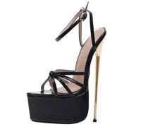 RJXGECUF high heels Hohe Absätze 22cm Sandalen Metall feine Ferse dicken Boden Sandalen,Black-39