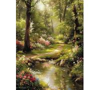 RKFLGEW 14CT Diy Stickset Wald Landschaft Fantasy Blumen Zählmuster Aus Stoff，Kreuzstich，Diy-Kunst，Handarbeiten，Sticksets Mit Scherenzubehör 30x40cm